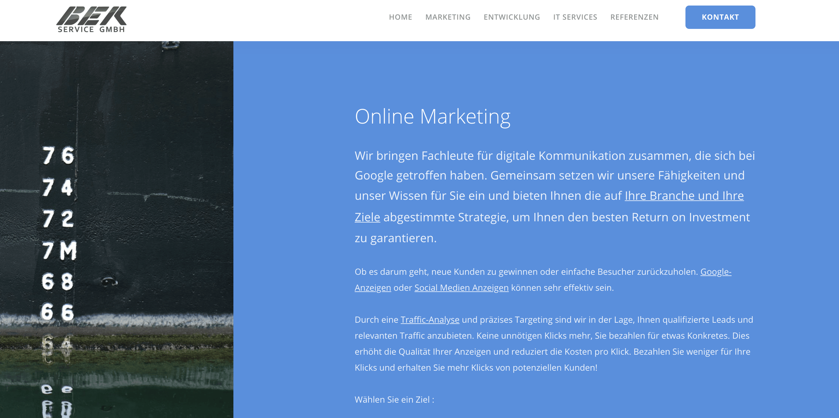 Website mit blue farbe